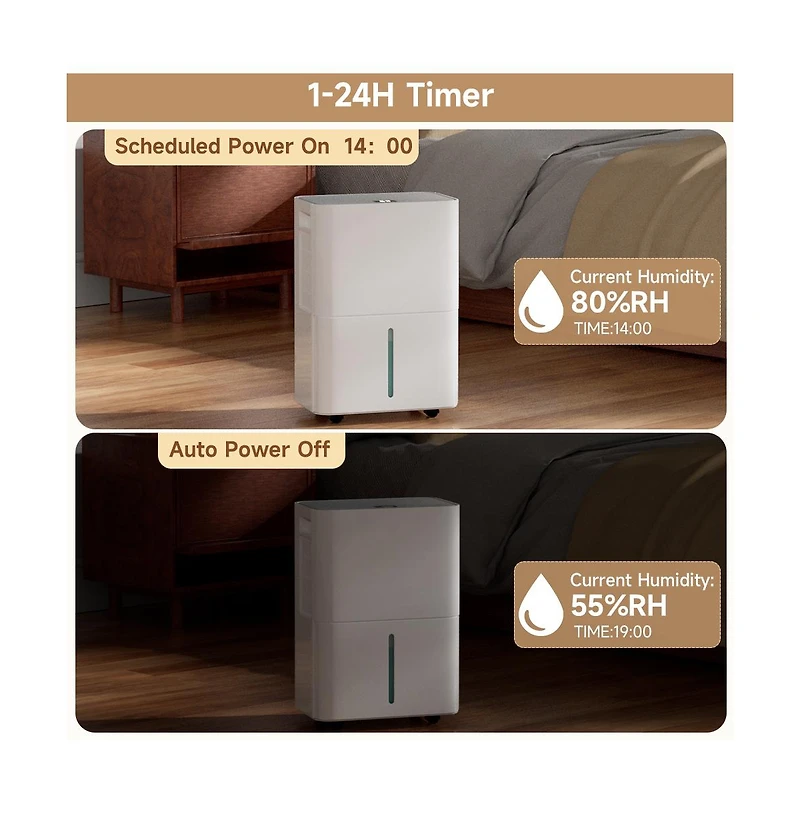 Topteng 25-Pint Dehumidifier with Drain Hose - Covers 2500 sq ft, Auto Shut Off