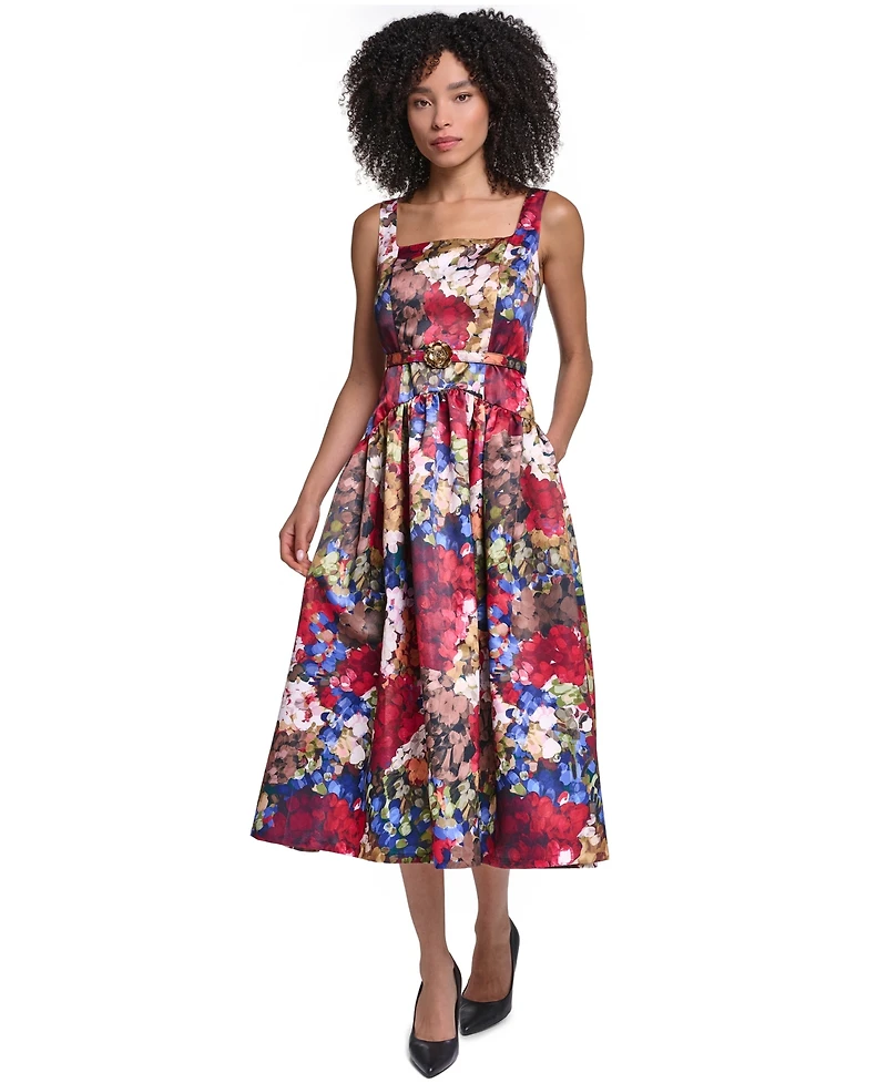 Karl Lagerfeld Paris Women's Printed Satin Drop Waist Midi Dress