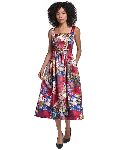 Karl Lagerfeld Paris Women's Printed Satin Drop Waist Midi Dress