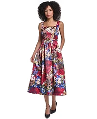 Karl Lagerfeld Paris Women's Printed Satin Drop Waist Midi Dress