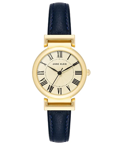 Anne Klein Women's Quartz Gold-Tone Case Navy Leather Strap Watch 28mm x 31mm