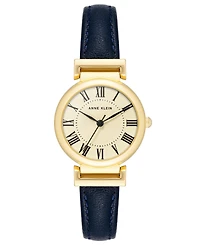 Anne Klein Women's Quartz Gold-Tone Case Navy Leather Strap Watch 28mm x 31mm