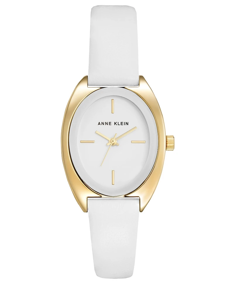 Anne Klein Women's Quartz White Oval Dial White Leather Strap Watch 27.5mm x 35.6mm