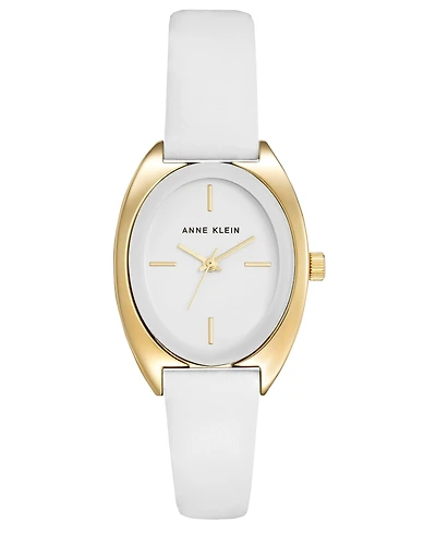 Anne Klein Women's Quartz White Oval Dial White Leather Strap Watch 27.5mm x 35.6mm