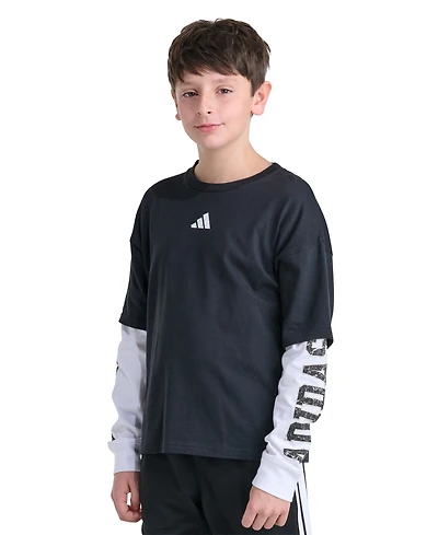 adidas Boys' 8-20 Long-Sleeve Loose Fit Layered T-Shirt
