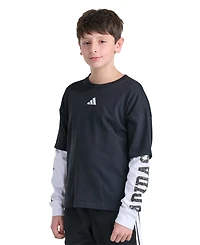 adidas Boys' 8-20 Long-Sleeve Loose Fit Layered T-Shirt