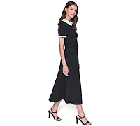 Karl Lagerfeld Paris Women's Belted A-Line Midi Shirt Dress