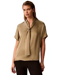 Calvin Klein Women's Matte Satin Tie-Neck Blouse