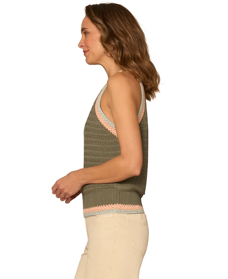 Democracy Women's Stripe Crochet Detail Sweater Tank Top