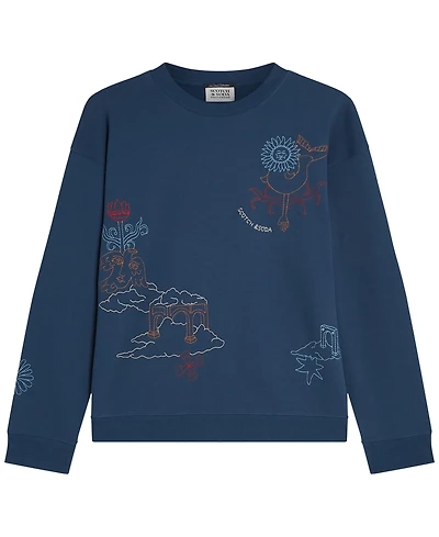 Scotch & Soda Men's Placed Embroidered Artwork Relaxed-Fit Sweatshirt