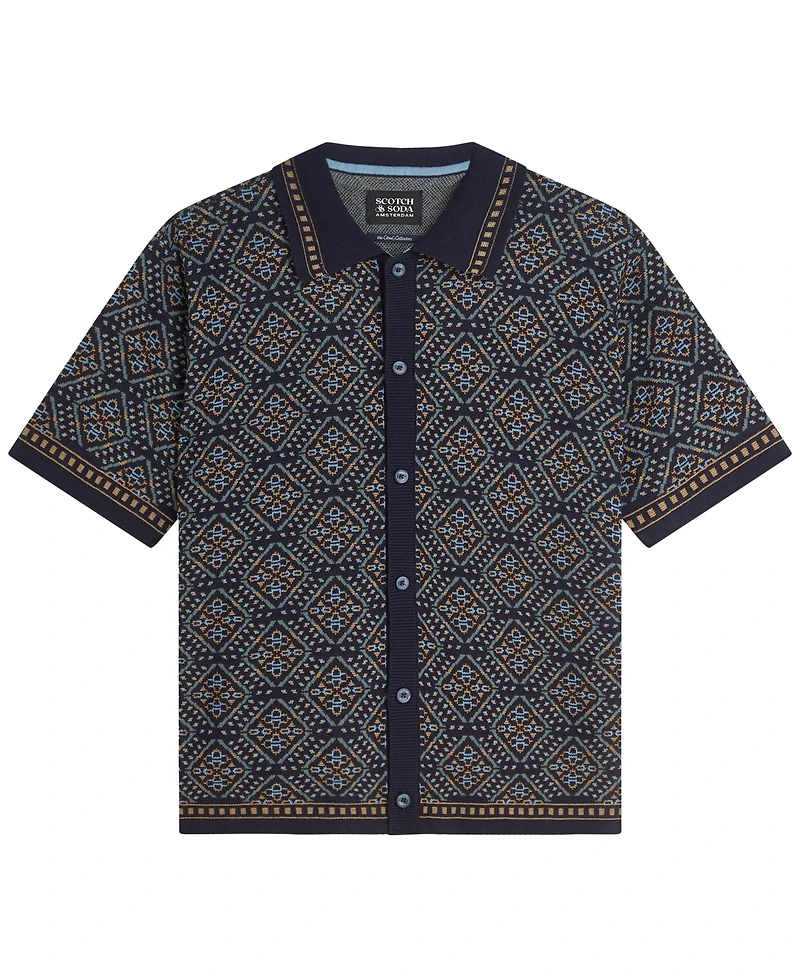 Scotch & Soda Men's Jacquard Knitted Short-Sleeve Shirt