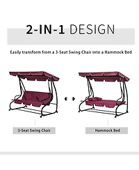 Outsunny 3 Seat Outdoor Free Standing Swing Bench Porch Swing with Stand, Comfortable Cushioned Fabric & Included Canopy, Red