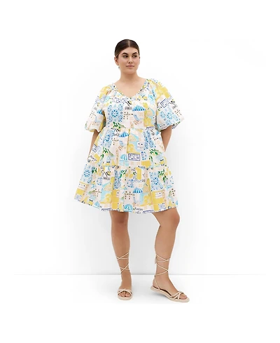 City Chic Women's Plus Print Puff Sleeve Mini Dress
