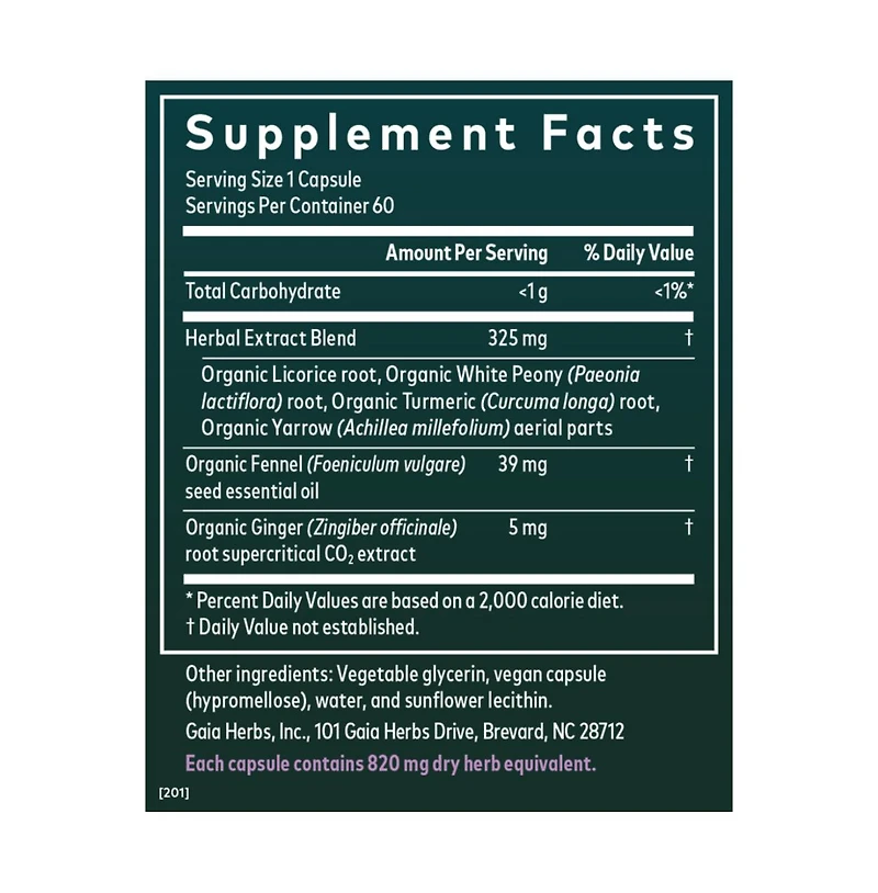 Gaia Herbs Cramp Relief- Herbal Supplement for Hormone Balance and Period Cramp Relief- Made with Licorice Root- 60 Capsules (60 Servings)