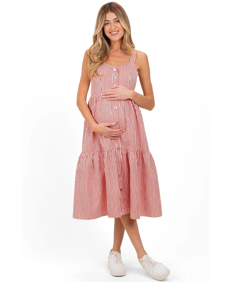 Pinkblush Women's Red Striped Tiered Overall Dress