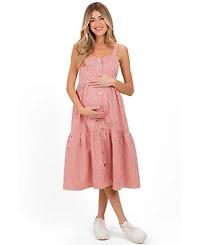 Pinkblush Women's Red Striped Tiered Overall Dress