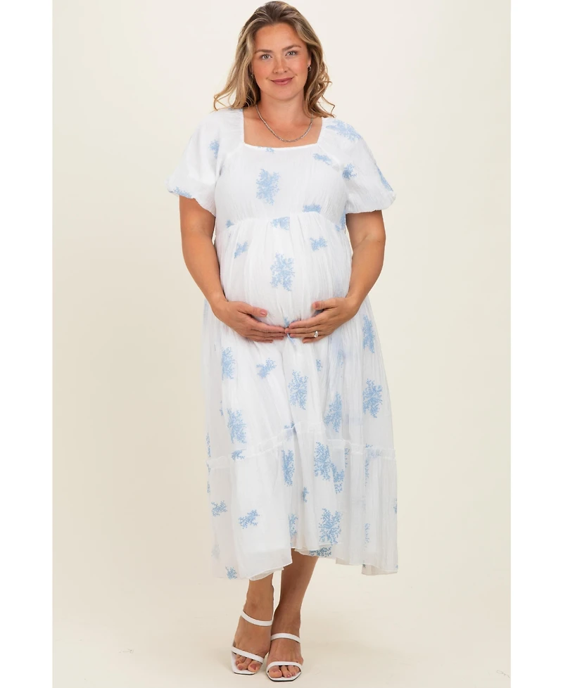Pinkblush Plus Ivory Floral Print Ruffle Hem Midi Dress