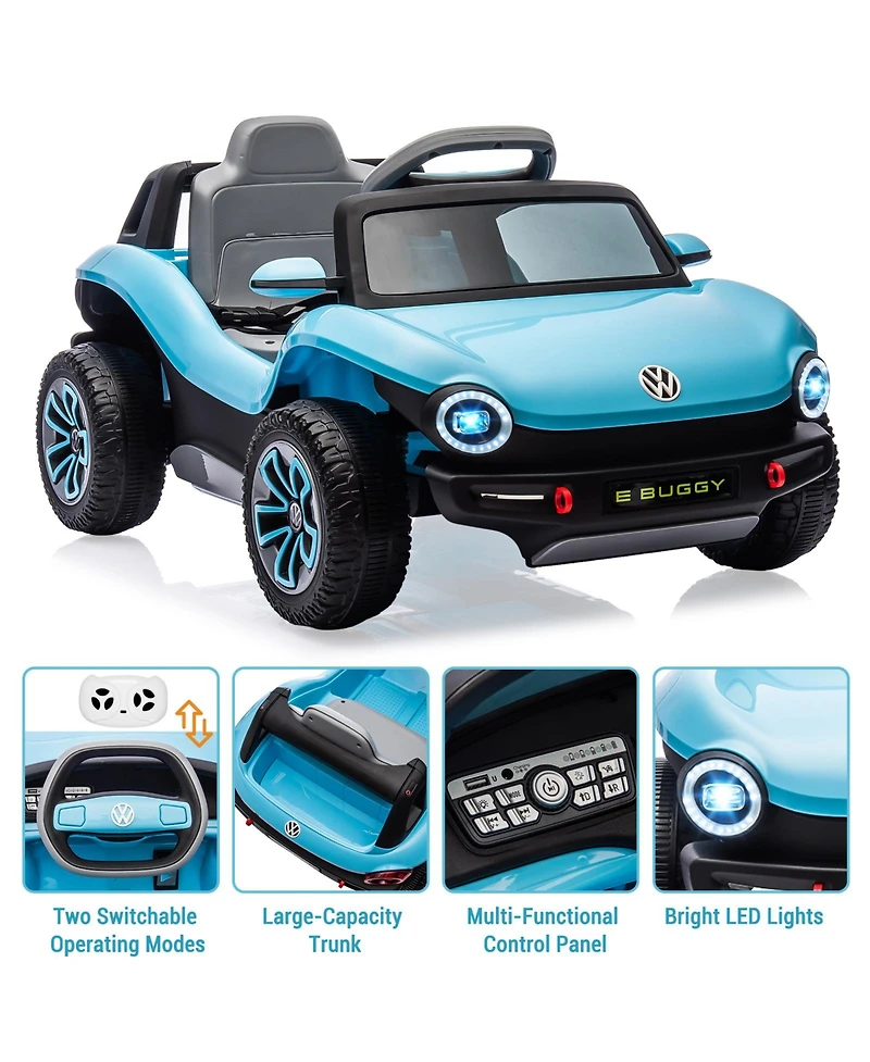 homfan Licensed 12V Volkswagen Beetle Ride On Car, Remote Control, Led Lights, Music, Usb, Horn, 1 Seater, 4-Wheeler, 66lbs Capacity