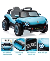 homfan Licensed 12V Volkswagen Beetle Ride On Car, Remote Control, Led Lights, Music, Usb, Horn, 1 Seater, 4-Wheeler, 66lbs Capacity