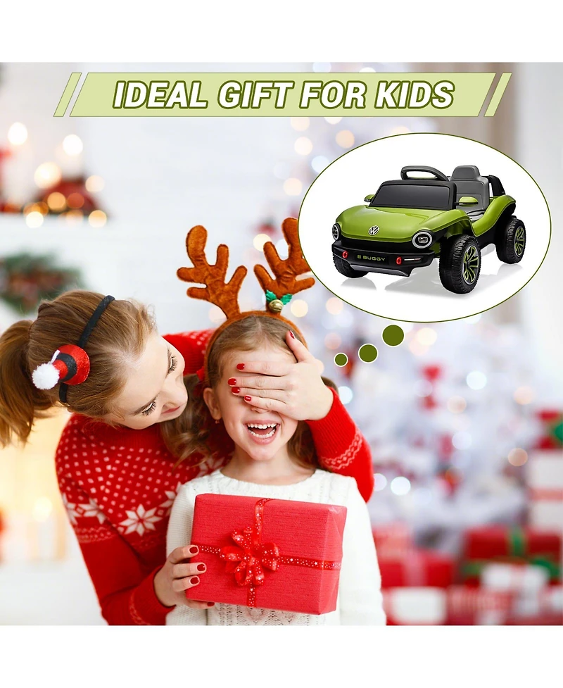 homfan Licensed 12V Volkswagen Beetle Ride On Car, Remote Control, Led Lights, Music, Usb, Horn, 1 Seater, 4-Wheeler, 66lbs Capacity