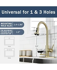 Phying 3-in-1 Kitchen Faucet with Press-Type Glass Rinser, High-Arc Pull-Down Sprayer Faucet