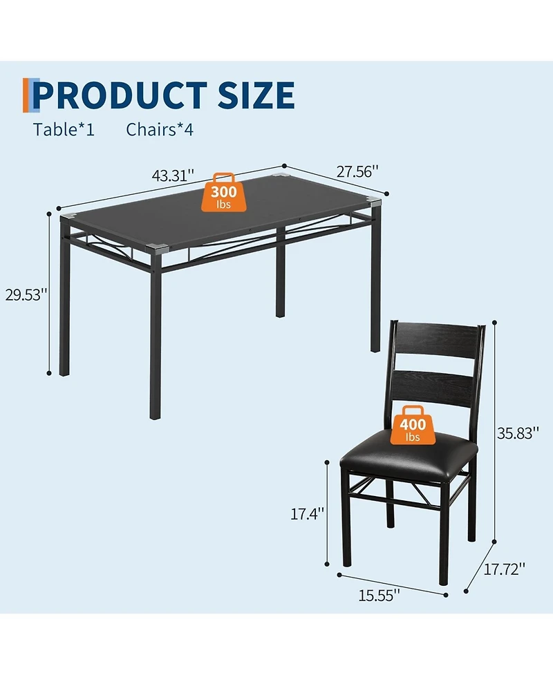 homfan Retro 5 Piece Dining Table Set Wood Table with Upholstered Chairs and Corner Protector for Kitchen or Apartment
