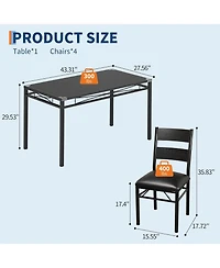 homfan Retro 5 Piece Dining Table Set Wood Table with Upholstered Chairs and Corner Protector for Kitchen or Apartment