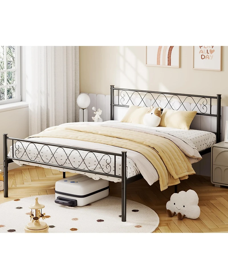 homfan Metal Platform Bed Frame with Headboard and Footboard, Slats, 13.7 Inch Underbed Storage