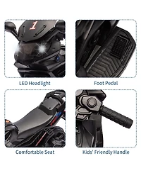 homfan 6V Battery Powered Ride-On Motorcycle Toy, 3-Wheel Stable Design, Training Wheels, Headlight, Horn and Music, Realistic Motorbike, Outdoor Play