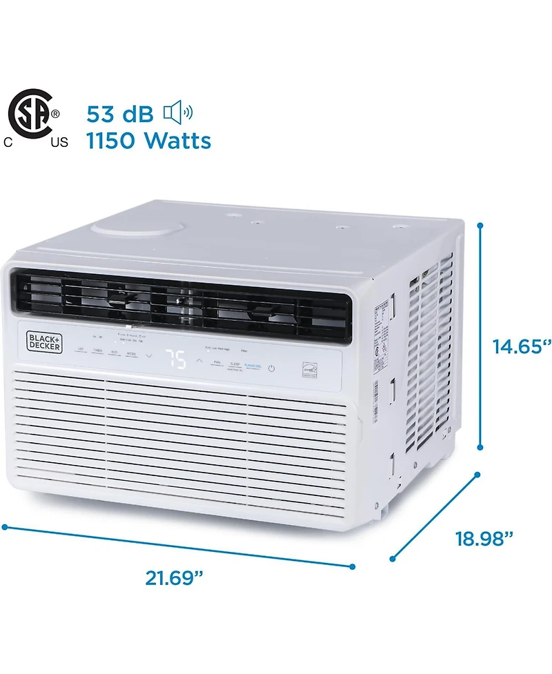 Black+Decker 12,000 Btu Inverter Window Air Conditioner Units for Up To 550 Sq. Ft., Energy Star Rated with Remote Control