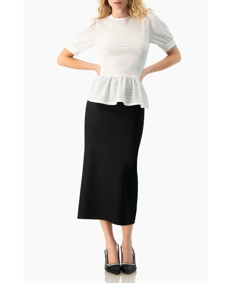 Ivonne Women's Tonal Stripe Textured See-Through Peplum Short-Sleeve Blouse