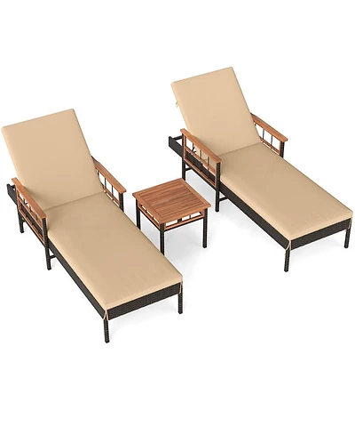 Sugift Patio Rattan Chaise Lounge with 4-Level Adjustable Backrest