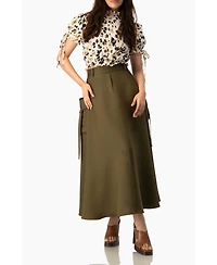 Ivonne Women's Abstract Animal Print Crop Blouse, Puff Sleeve Ruffle Neck Top