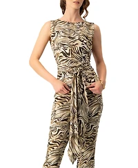 Ivonne Women's Sleeveless Tie-Waist Blouse Zebra Print, Sash-Front Top