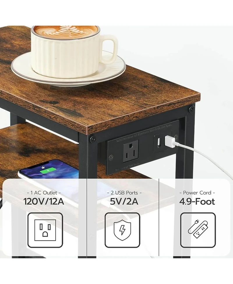 Slickblue Slim Side Table with Charging Hub and Compact Storage for Small Spaces