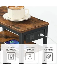 Slickblue Slim Side Table with Charging Hub and Compact Storage for Small Spaces