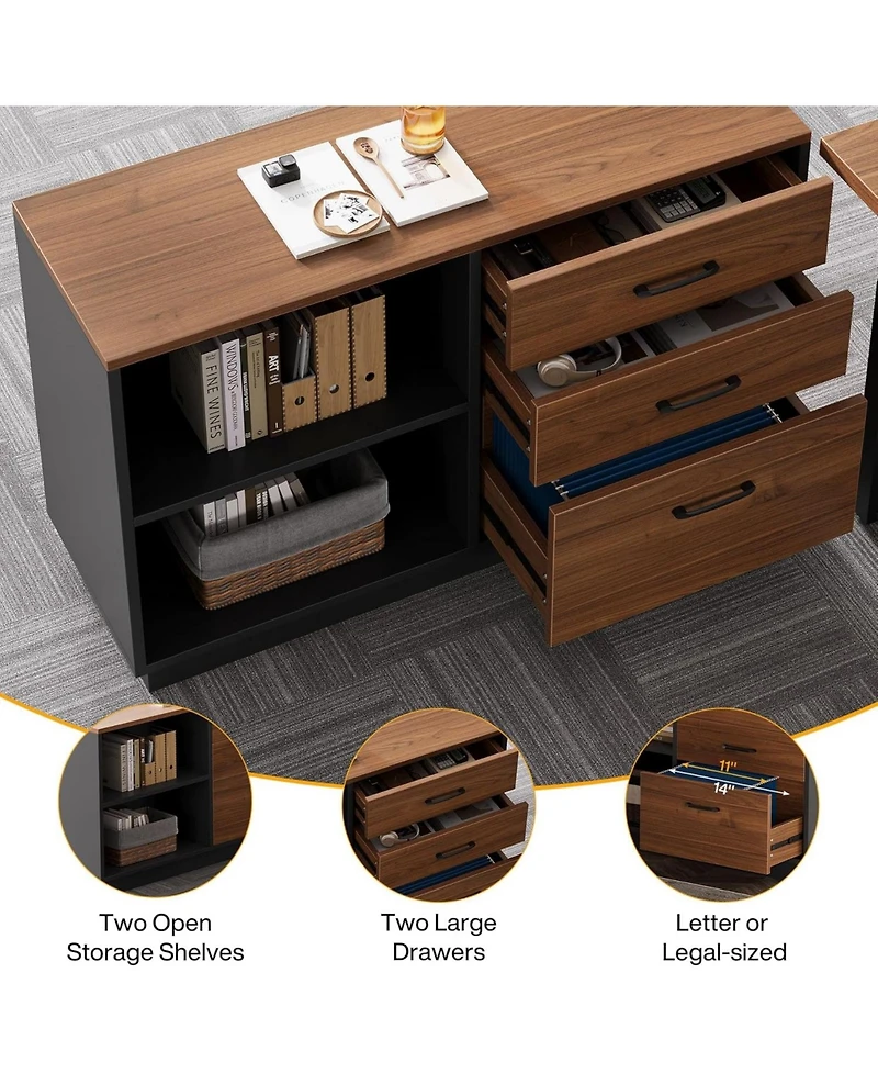 Tribesigns 3 Drawer File Cabinet with 2 Open Shelves, Modern 39inch Lateral Filing Cabinet for Letter/Legal Documents, Wooden Office Storage Credenza