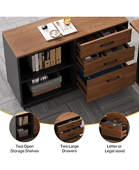 Tribesigns 3 Drawer File Cabinet with 2 Open Shelves, Modern 39inch Lateral Filing Cabinet for Letter/Legal Documents, Wooden Office Storage Credenza
