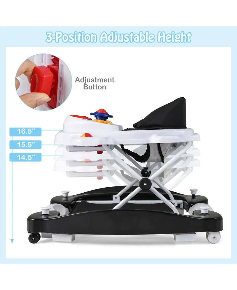 Slickblue Toddler Baby Walker 6-in-1 Foldable Design with Adjustable Height Support