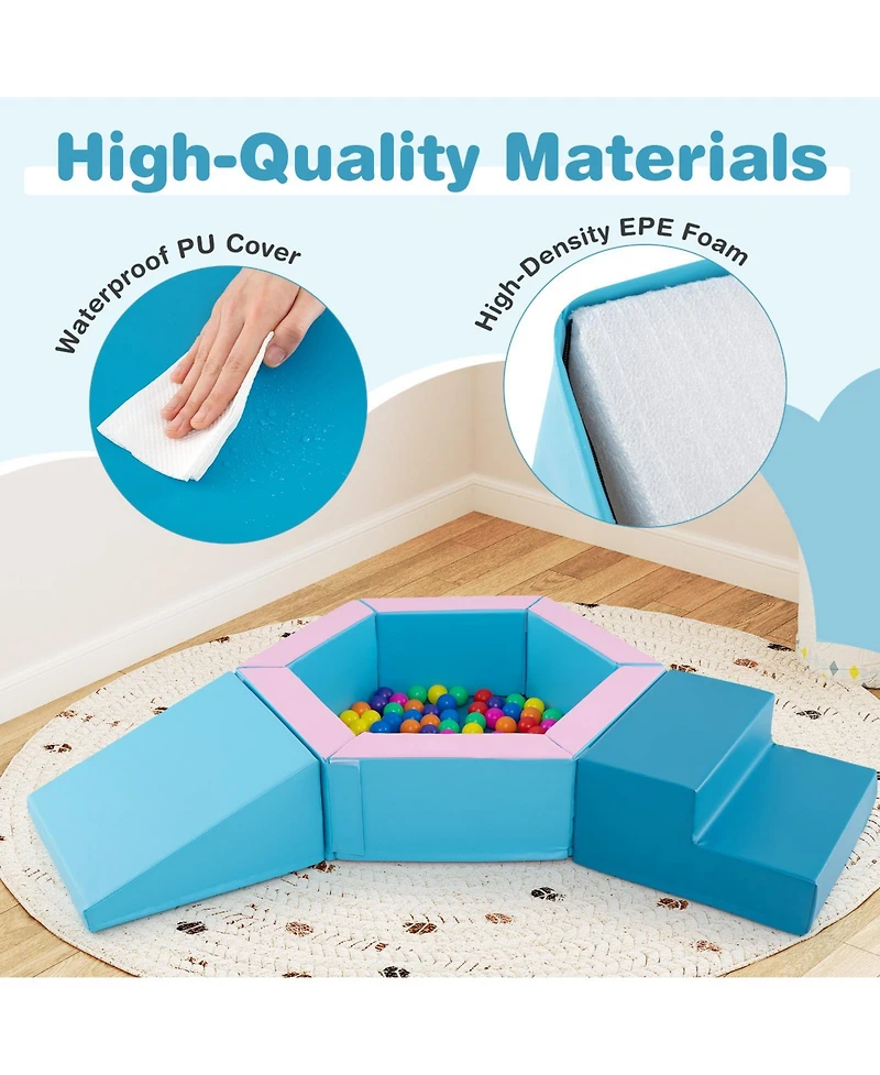 Slickblue Toddler 3 Piece Baby Foam Climbing Blocks Set with 100 Ocean Balls for Climb and Crawl