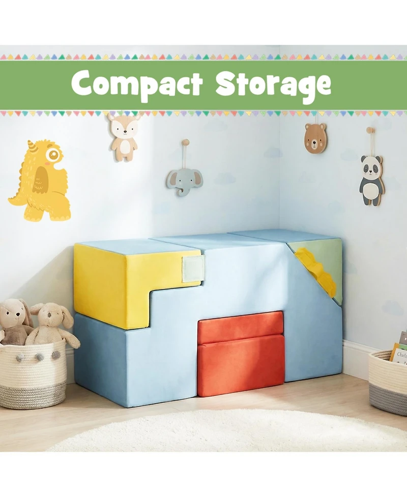 Slickblue Toddler Children's Foam Play Block Set with Velvet Covers, Table and Chair Design