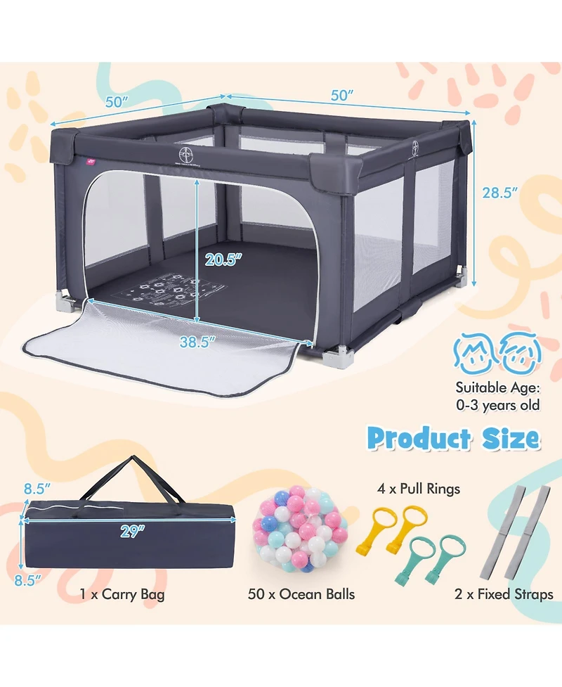 Slickblue Foldable Toddler Playpen with Safety Barrier for Indoor Play