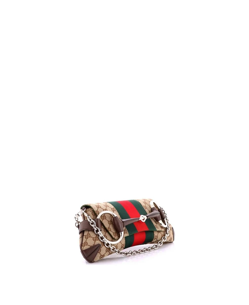 Pre-Owned Gucci Medium Horsebit Nm Web Chain Clutch Gg Canvas