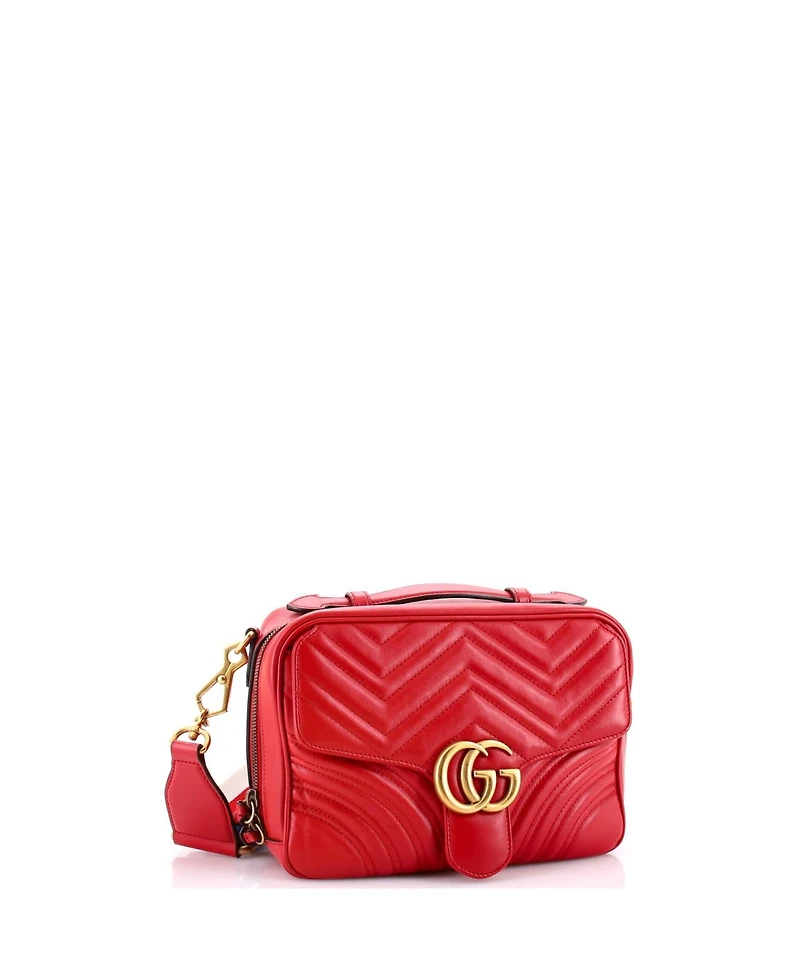 Pre-Owned Gucci Small Gg Marmont Zip Around Camera Bag Matelasse Leather