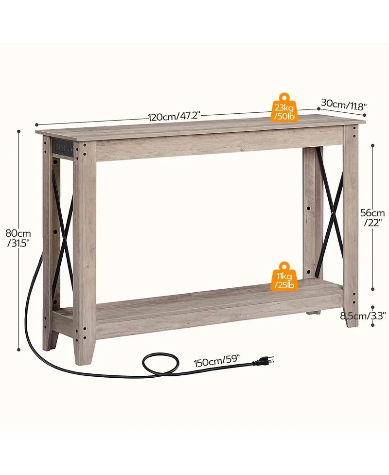 Slickblue Farmhouse Entryway Console Table 47.2" with Power Outlets and Usb Charging