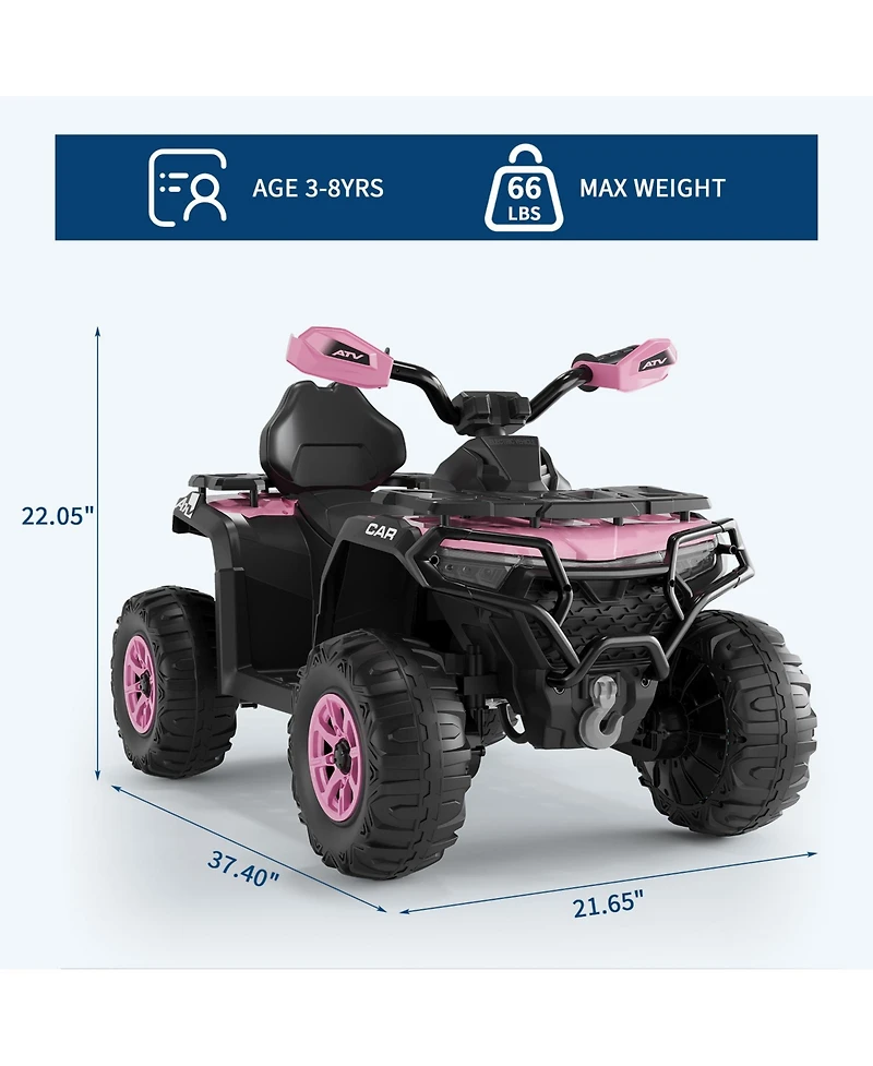 homfan Electric Kids Atv 4-Wheeler Ride-On Car for Ages 3-8 - Dual Motors, Remote Control, Led Headlights, Music Player, Urgent Brake