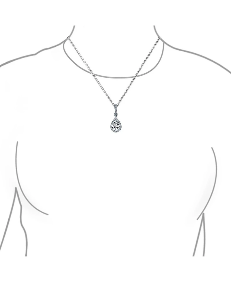 Bling Jewelry Traditional Cz Teardrop Solitaire Pendant Necklace Cubic Zirconia .925 Sterling Silver