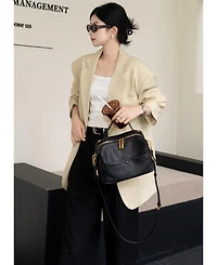 Susu Pebbled Leather Top Handle Satchel Bag Convertible Medium Soft Crossbody Purse