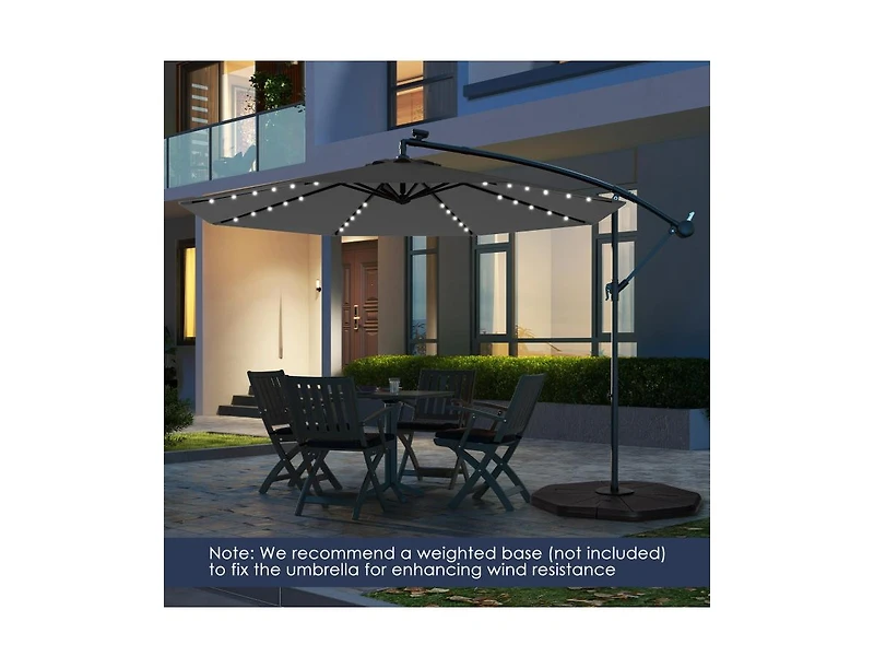 Clihome 10 Feet Solar Offset Hanging Umbrella with 40 Lamp Beads and Panel
