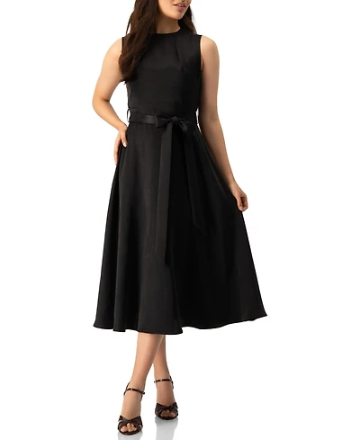 Ivonne Women's Sleeveless Tie-Waist A-Line Midi Fit-and-Flare Dress with Sash Belt